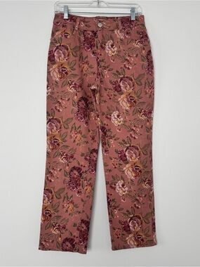 Bagatelle Collection Floral Pants Womens 4 Pink Rose Print Straight Leg Stretch